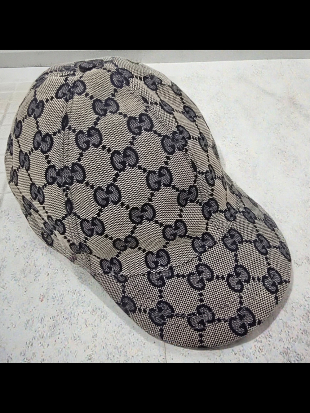 Authentic Kids Gucci Monogram Cap in Beige & Navy with Navy Lining